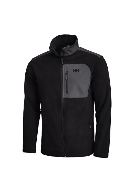 Block Black Zipper Men's Fleece Coat