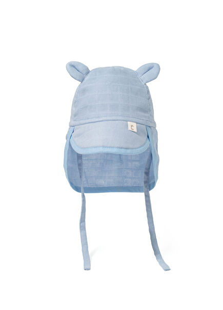 %100 Pamuk Endless Blue Müslin Ense Korumalı Erkek Bebek Şapkası 6-12 Ay