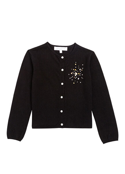 Black Stone Embroidered Girls' Cardigans