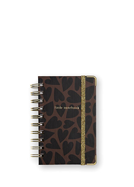 Mini Spiralli Black Brown Hearts Çizgili Not Defteri