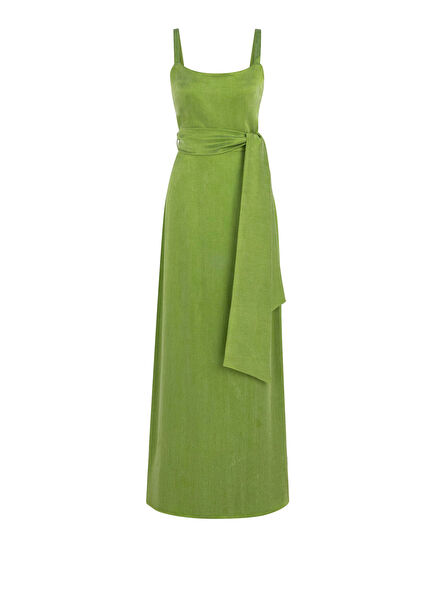 Laura Lime Green Askılı Kadın Uzun Elbise