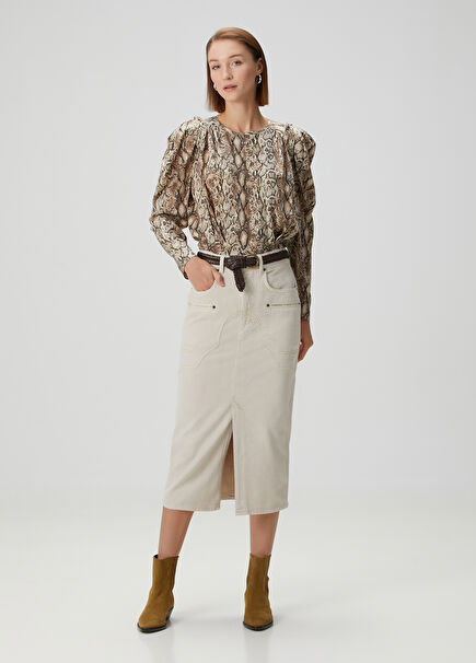 Britt Cream Midi Denim Skirt
