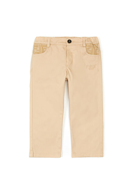 Bej Monogram Detaylı Erkek Bebek Pantolon