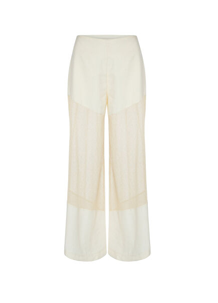 Shimmering Transparent Knit Detailed Linen Palazzo Pants