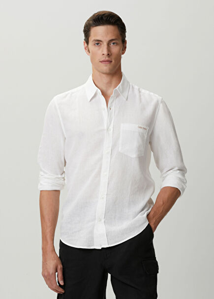White Casual Linen Shirt