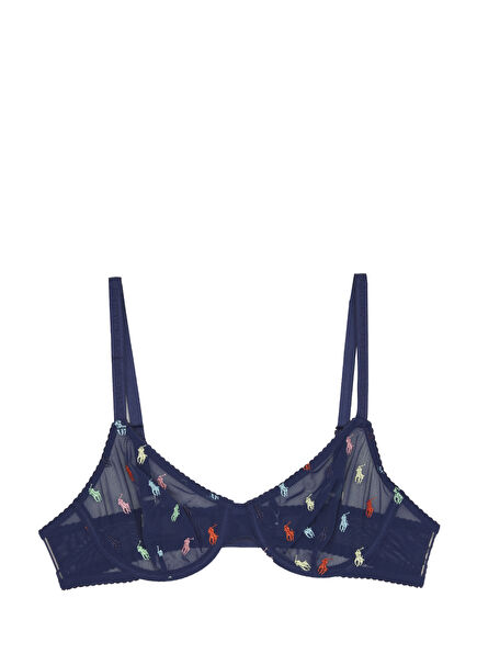 Navy Blue Logo Embroideried Bra