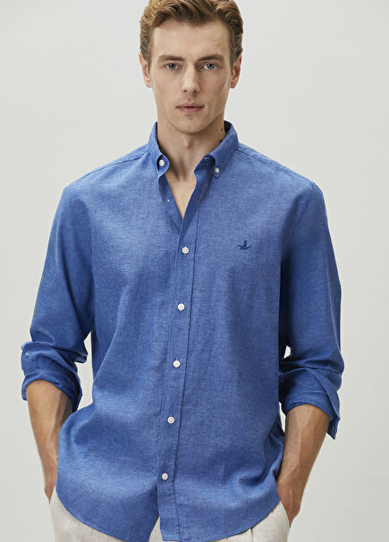 Comfort Fit Kobalt Keten Gömlek