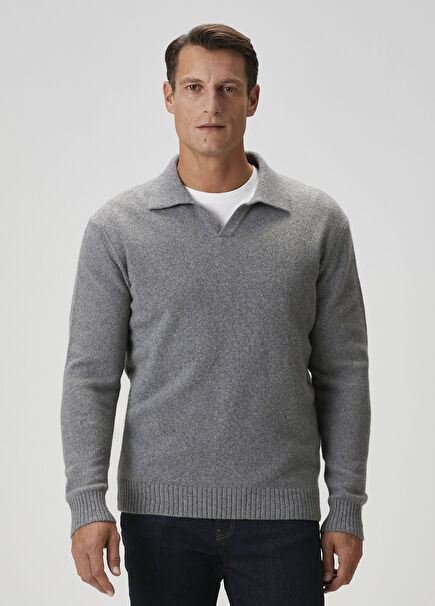 Gri Kaşmir Karışımlı Yün Kazak