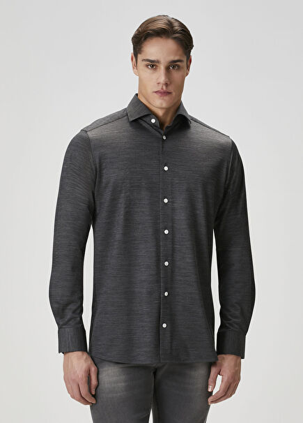 Koyu Gri Yün Gömlek