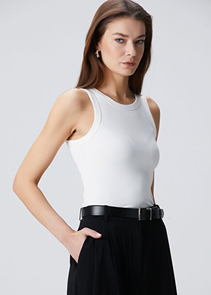 Off-White Scoop Neck Ribbed Tank Top