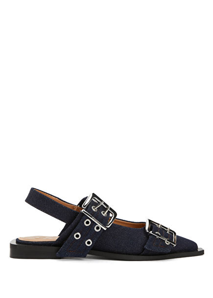 Feminine Buckle Navy Blue Women's Denim Ballerinas