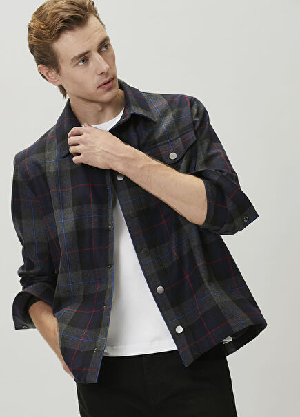 Antrasit Ekose Desenli Dış Gömlek