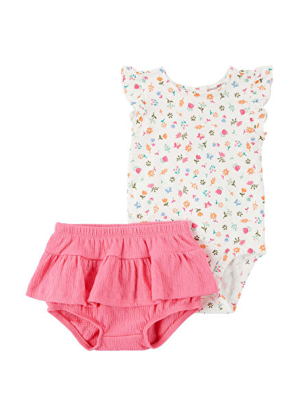 Renkli Fırfırlı Çıtçıtlı Body ve Şort 2'li Kız Bebek Set 