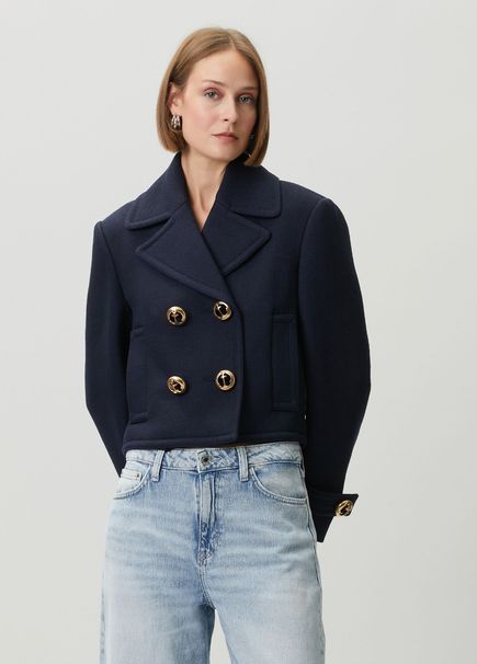Lacivert Crop Yün Ceket