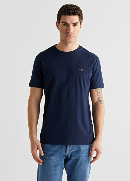 Lacivert Logolu Bisiklet Yaka Regular Fit Kısa Kollu Erkek T-shirt