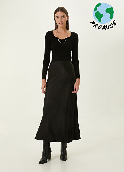 Siyah Uzun Saten Etek