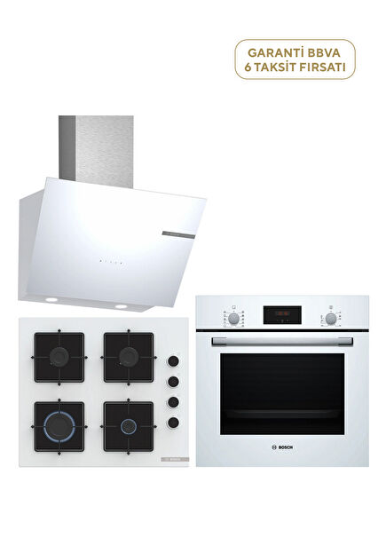 HBF512BW1T Fırın +  POP6C2P30O Ocak + DWK66PJ20T Davlumbaz Beyaz Ankastre Set