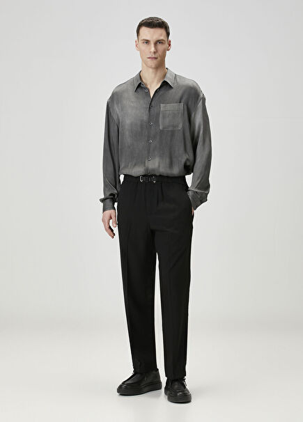 Black Waist Belted Trousers