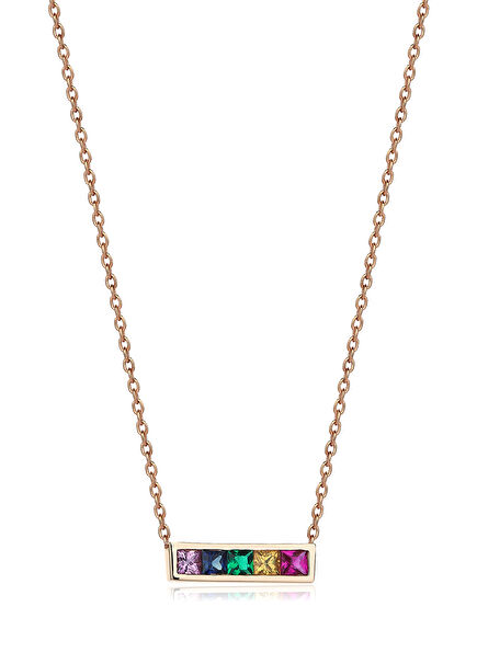 Rainbow Princess Bar Kadın Altın Kolye
