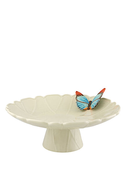 Cloudy Butterflies Beyaz Seramik Kek Standı