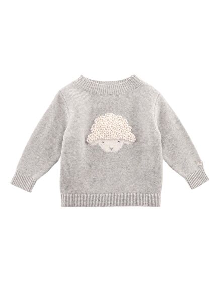 Açık Gri Kız Çocuk Yün Kazak