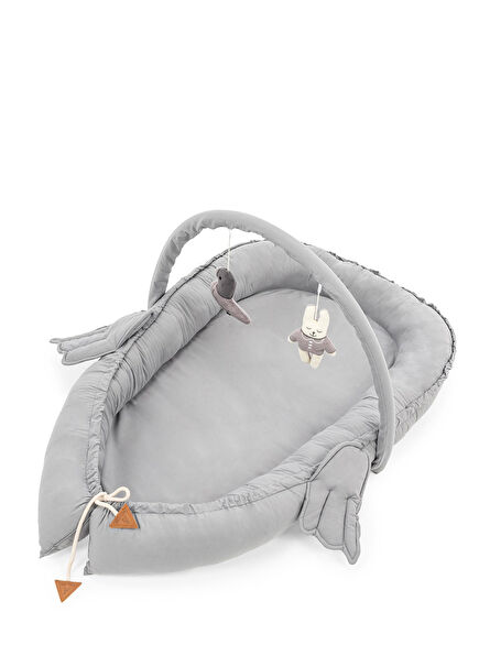 Babynest Gri Melek Kanatlı Oyuncak Barlı Anne Yanı Bebek Yatağı 