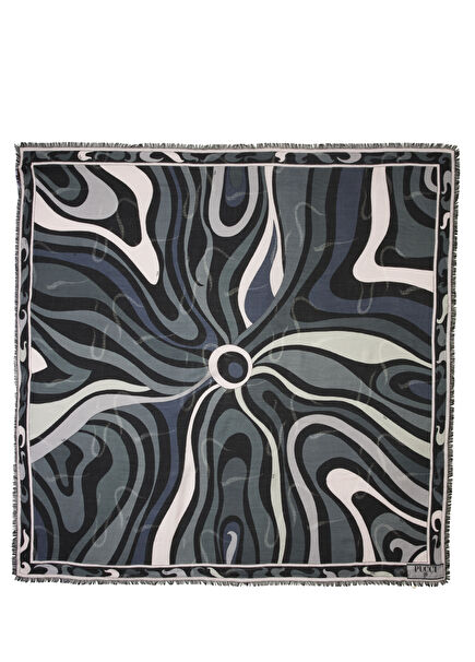 Pink Black Wool Blend Silk Scarf