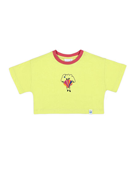 Hey J'oyster Nakışlı Lime Kısa Kollu Kız Çocuk Crop T-Shirt