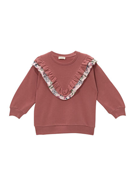 Gül Kurusu Fırfır Detaylı Kız Bebek / Çocuk Sweatshirt 