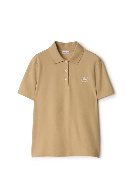 Beige Polo Collar Short Sleeve Women's T-shirt