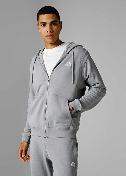 Gri Fermuarlı Kapüşonlu Erkek Sweatshirt EM281-GI