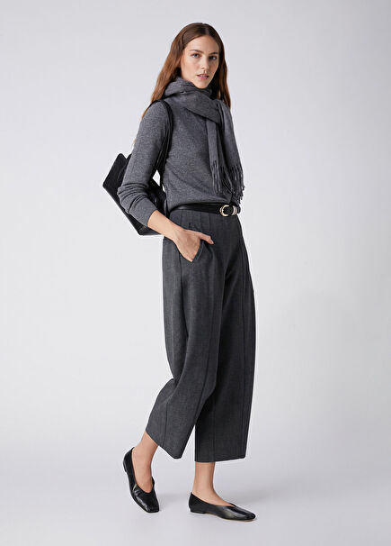Barrel Fit Grey Mélange Trousers