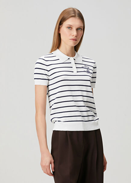 Beyaz Çizgili Polo T-shirt