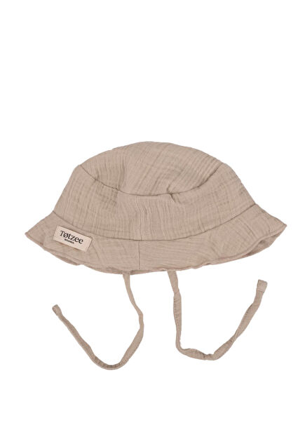 Ay Işığı Bej Müslin Bağcıklı Unisex Bebek Bucket Şapka