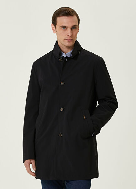 Lacivert Kapüşonlu Pardösü