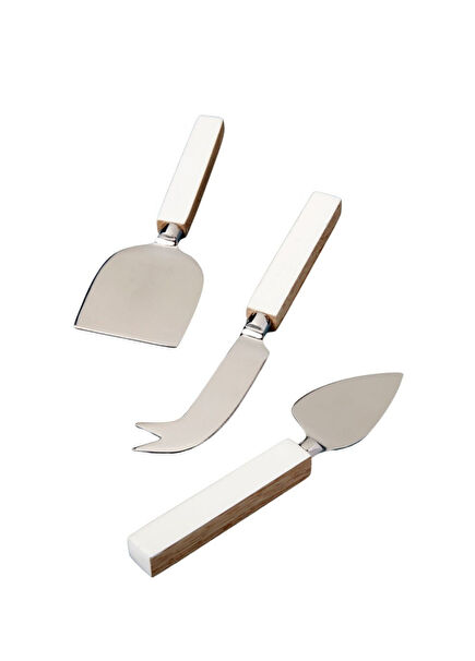 Mango Wood White 3-Piece Cheese Set