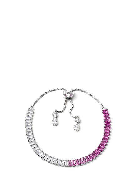 Renkli Baget 18 Ayar Beyaz Altın Kaplama 925 Ayar Gümüş Ayarlanabilir Kadın Bileklik