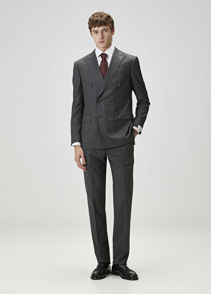 Vicenza Çizgi Desenli Yün Kruvaze Takım Elbise