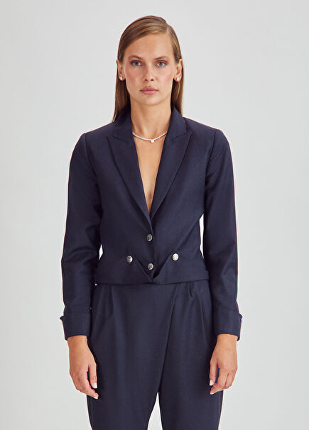 Lexi Navy Blue Wool Women's Crop Jacket