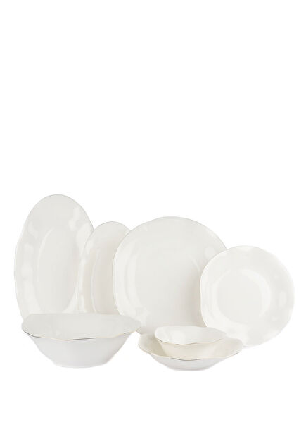 Gold New Wave Beyaz New Bone Porselen 27 Parça 6 Kişilik Yemek Takımı