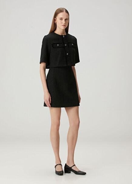 2 In 1 Black Mini Tweed Dress