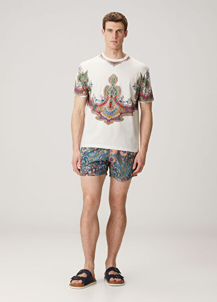 Çok Renkli Beli Kordonlu Etnik Desenli Mayo