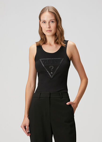 Black Logo Embroidered Tank Top