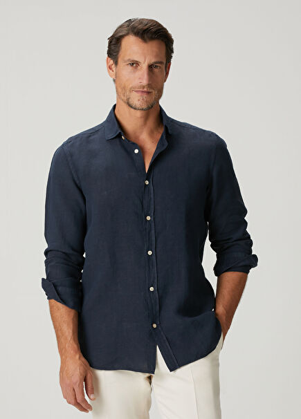 Lacivert Keten Gömlek