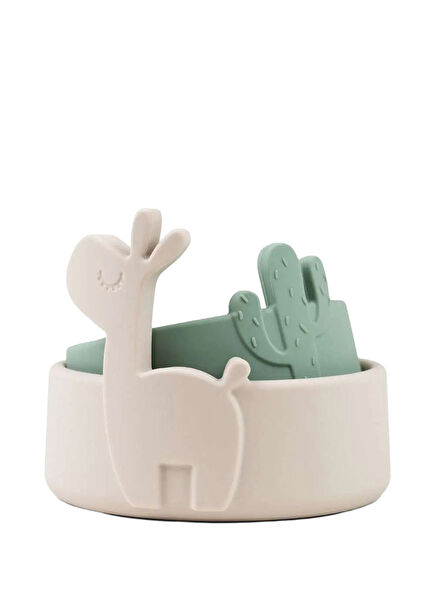 Lalee Beige Green Silicone 2-Piece Kids Bowl Set