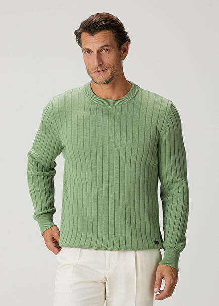 Light Green Line Textured Sweater