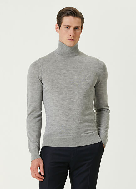 Light Grey Turtleneck Wool Sweater