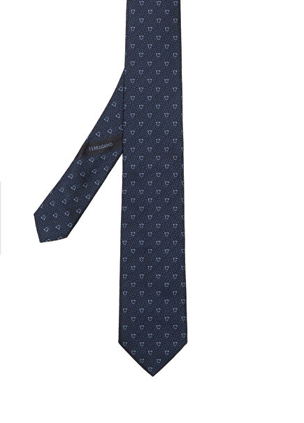 Navy Blue Blue Logo Patterned Silk Tie