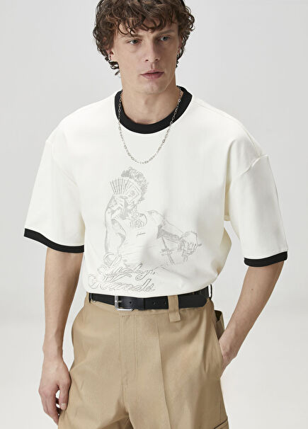 Off-White Contrast Striped Oversize T-shirt