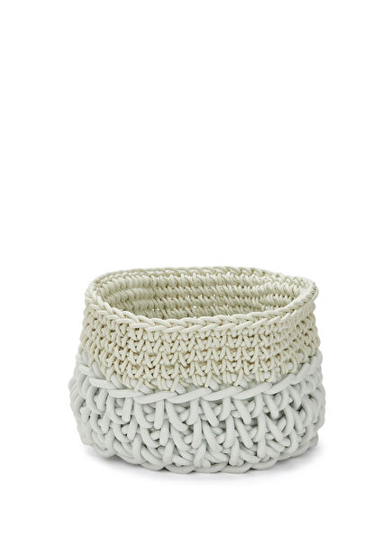 Cilindro Beyaz Örgü Dokulu Sepet